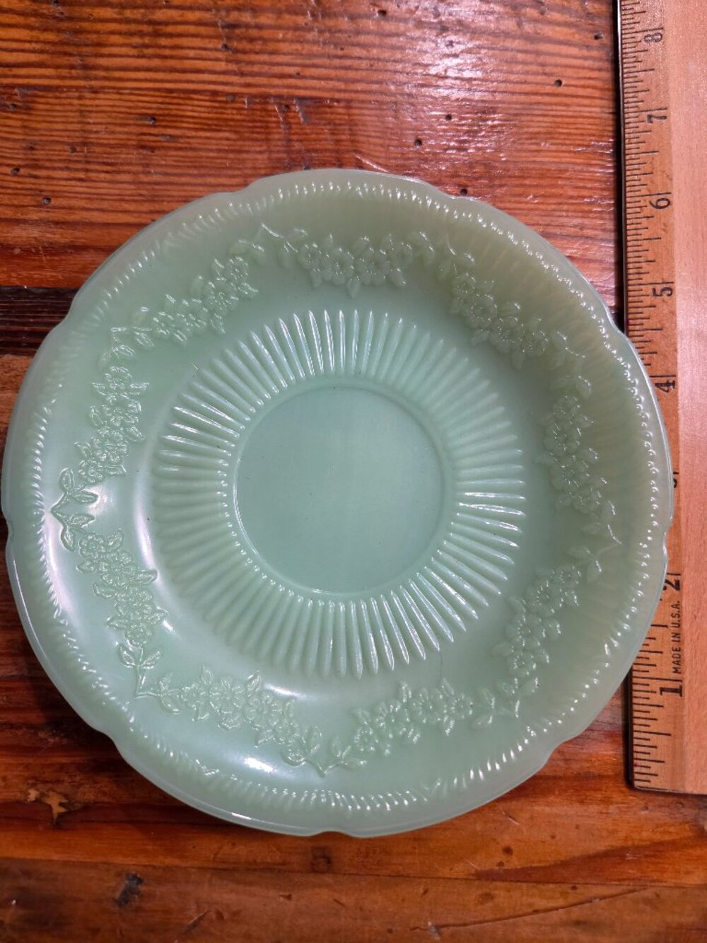 Fire King Jadeite Green Saucer Coffee Tea Cup Alice Scalloped Rim Floral Scroll